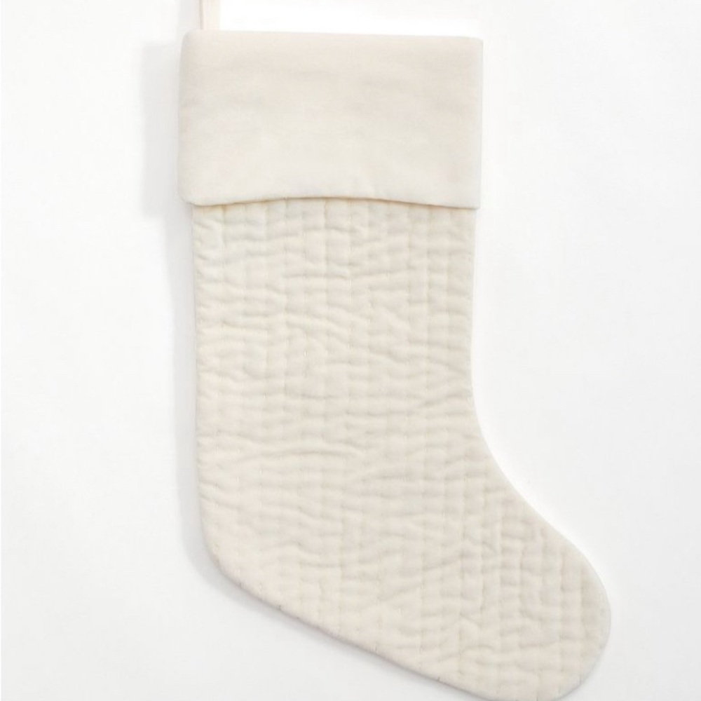 Channel Quilted Velvet Stocking, large, Ivory